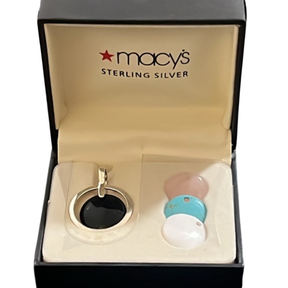 Macys Sterling Silver 925 Round Interchanging Disc Stone Pendent Set